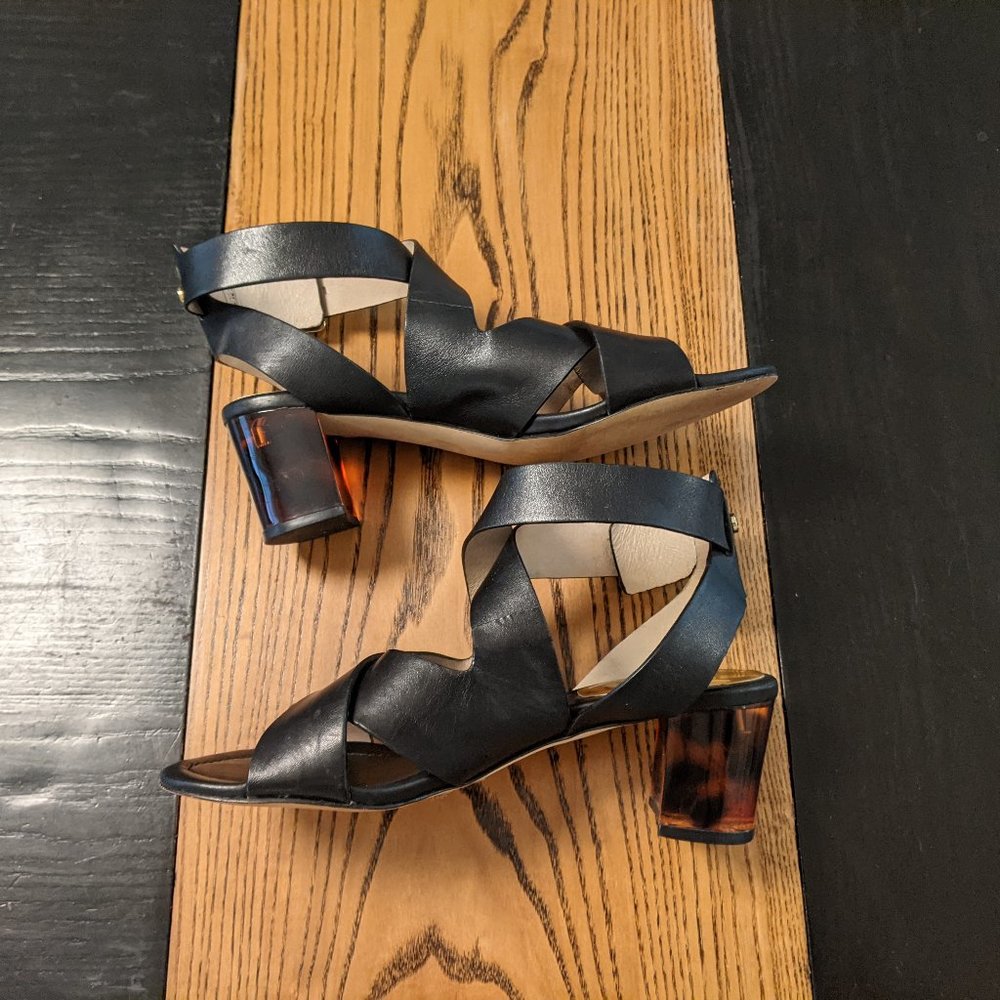 Michael Michael Kors Black Leather Sandals w/tortoise heels sz 8.5